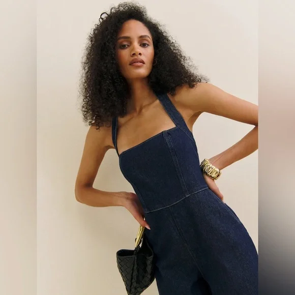 Reformation Danna Halter Denim Jumpsuit - Picture 2 of 4